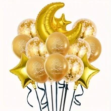 13 piezas Globos metálicos con forma de estrella y luna para Eid Mubarak, decoraciones de Ramadán para fiestas del festival de Eid
