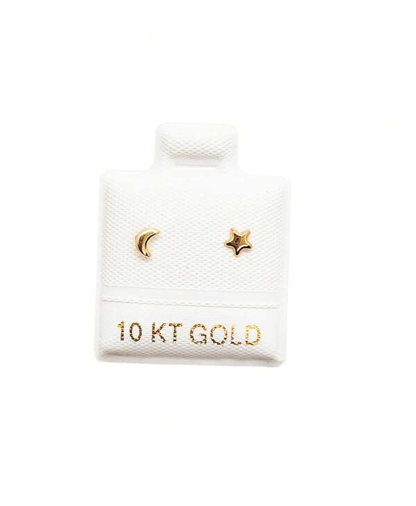 Amaris 1 par de aretes oro 10k con forma de estrella y luna lisos MINIS IDEAL PARA PIERCING dorados sólido enamorados love ternura romántico de moda para mujeres estilo creativo dulce elegante glamour para bebé recién nacidas niñas mujer piercing pendientes de alfiler moda oro 10k GARANTIZADO por AMARIS JOYA estrella y luna lt