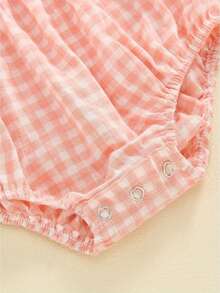 Infant Baby Girls Romper Ruffle Sleeve Pleated Smocked Bubble Plaid One Piece Ruched Jumpsuit Spring Fall Bodysuit - Rosa - Ver 5