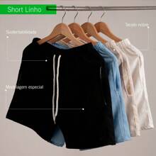 Men's Linen Shorts Plain Bermuda Premium Quality Mauricinho - White - View 2