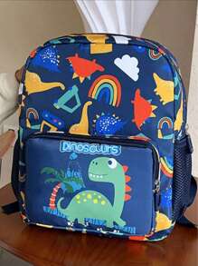 Mochila Backpack Diseño De Dinosaurio Multicompartimientos Pequeña Para Viaje Escuela O Paseos Moda - Azul - Ver 2