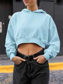 Cropped Moletom Confortável De Qualidade - Azul bebê - Visão 5