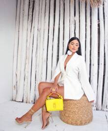 Shorts And Tailored Blazer Set With Square Neckline - White - View 1