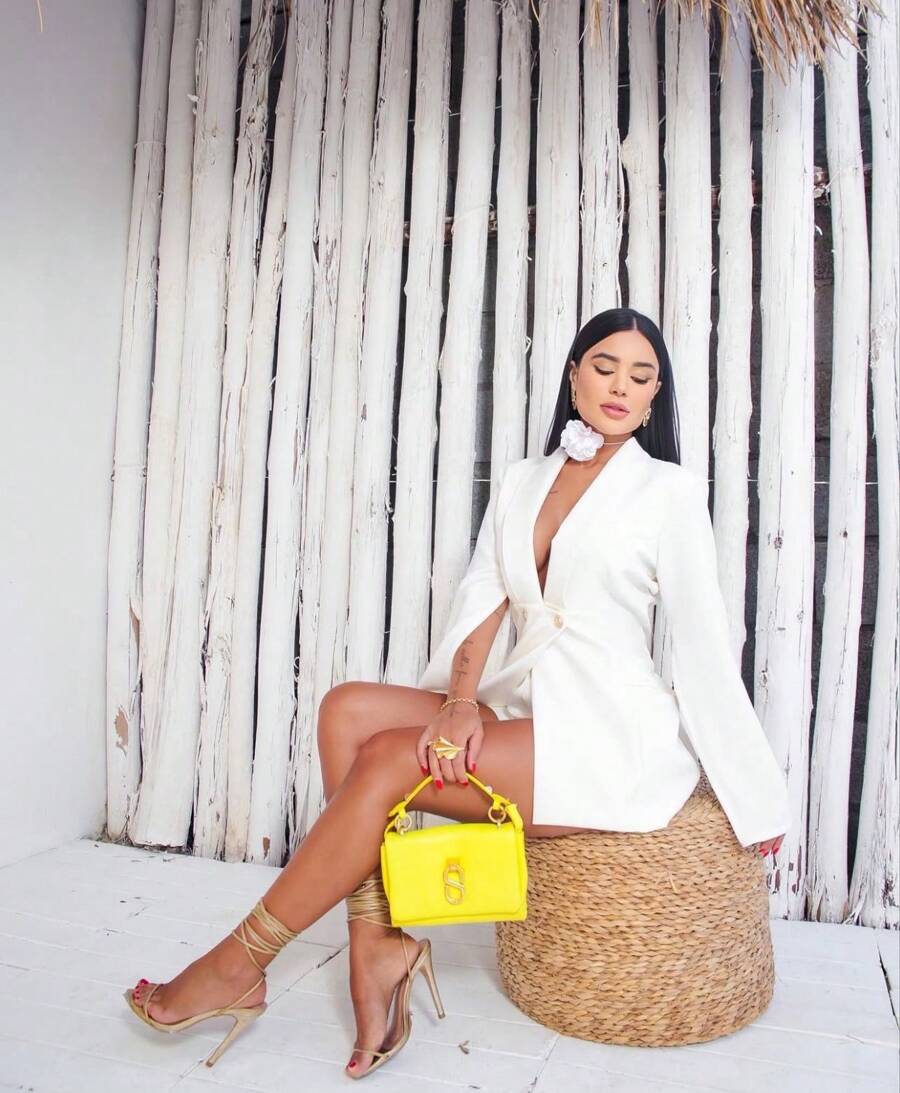 Shorts And Tailored Blazer Set With Square Neckline - White - View 1