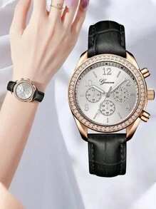 New Fashion Leisure Multi-Dial Quartz Watch With Leather Band - Multicolor - View 9