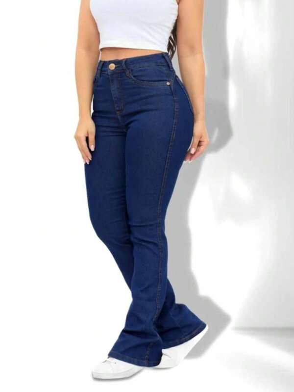 Calça flare cor azul marinho levanta bumbum com elastano.