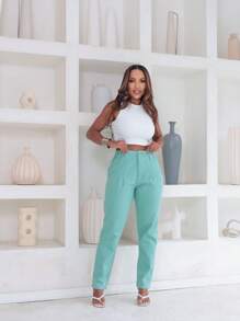 Traditional Women's Jeans With Iron Button - Mint Green - View 9
