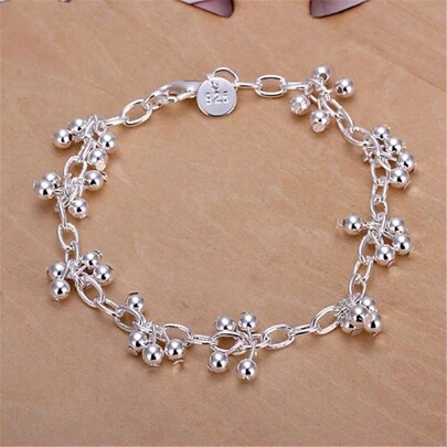 Vòng tay chuỗi hạt mạ bạc Sterling 925 dành cho nữ, trang sức thời trang cưới