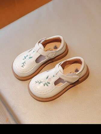 1 par de zapatos de moda para niñas, con bordados, zapatos de princesa de tacón plano para niñas pequeñas, zapatos casuales de primavera y otoño con suela blanda