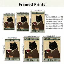 Room Decor 1pc Whimsical Black Cat Coffee Canvas Wall Art, Framed Humorous Poster, Unique Artwork For Coffee Lovers, Ideal For Coffee Shops, Bars, Pubs, Home Kitchens, Ready-To-Hang Gift For Cat Enthusiasts