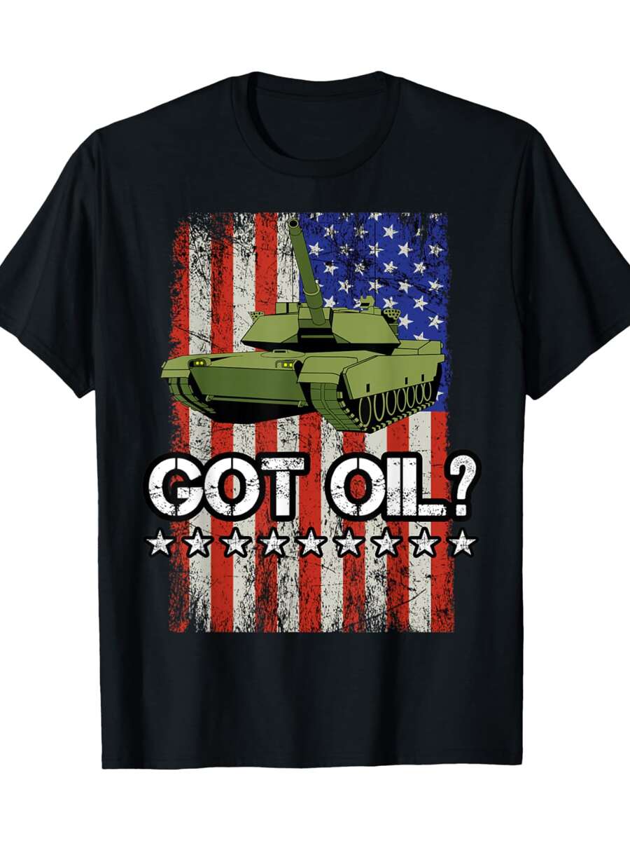 M1A1 Abrams Tank American Flag Patriotic Tank Driver Got Oil T-Shirt - 黑色 - 查看 1