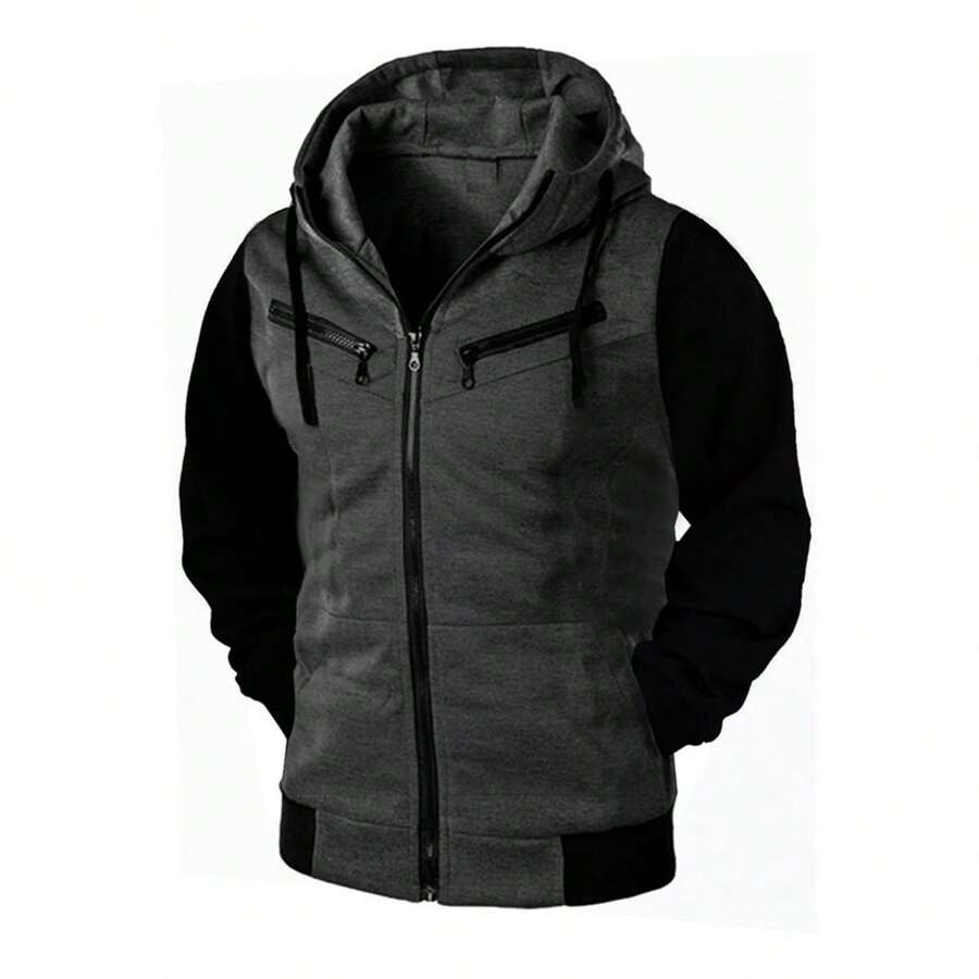 Men Zip-Up Hoodies - Màu xám đen - Xem 1