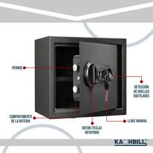 KASHBILL Caja Fuerte Biométrica Grande 30x38x30 cm modelo CFB03 con Cierre de Huella Digital y Llave de Emergencia, Seguridad Avanzada para Hogar y Oficina - Negro - Ver 4