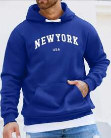 New York Sweatshirt Cold Weather Blouse With Pocket And Kangaroo Style Hood Boss Casual Sweatshirt Warm Cotton Coat