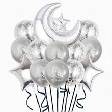 13 piezas Globos metálicos con forma de estrella y luna para Eid Mubarak, decoraciones de Ramadán para fiestas del festival de Eid