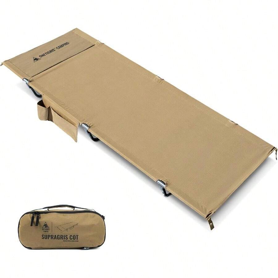 OneTigris SUPRAGRIS Camping Cot Support Up To 400lbs Lightweight Comfortable Folding Bed For Camping Hiking Backpacking Travel Car Trips Office Nap - CoyoteBrown1 - View 1