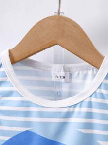 Set de 2 piezas para bebé/niño pequeño: chaleco sin mangas con estampado de tiburón y rayas + pantalones cortos casuales de verano