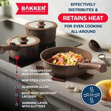 Bakken Master 38 Piece Granite Cookware And Bakeware Set – Nonstick Granite Coating, Pots And Pans With Detachable Handles And Tempered Glass Lids, 6-Piece Bakeware Set, 12-Piece Mixing Bowls,Brown - Brown - View 6
