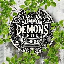 1pc Gothic Style Bathroom Sign "Summon Demon In Bathroom", Funny Halloween Outdoor Decor, Witch Gothic Room Iron Sign, 8x8 Inch, Vintage Decor Outdoor Decor Wall Art Room Decor Bedroom Wedding Decor Boho Home Decor Garden Ornaments Yard Decor Living Room Decor Party Decor, Random Hole Position