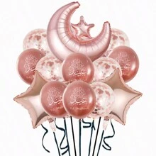 13 piezas Globos metálicos con forma de estrella y luna para Eid Mubarak, decoraciones de Ramadán para fiestas del festival de Eid