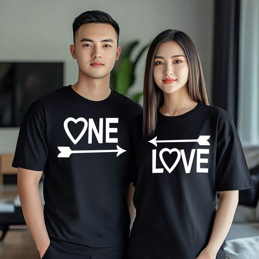 1pc Letter Graphic Tee - ONE LOVE - View 1