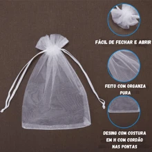 Festa Junina Kit 10/20/50/100 Saco Organza Branco 7x9 9x12 10x15cm Saquinho Tule Lembrancinha Sabonete Joia Aniversário Maternidade