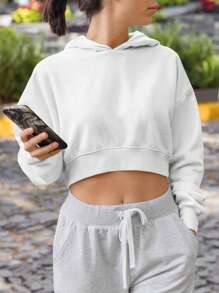 Cropped Sweatshirt Comfortable Quality - 白色 - 查看 3