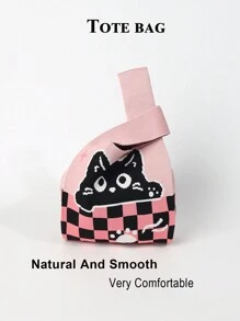 1 Piece Pink Cat Cartoon Animal Crochet Embroidery Breathable Lightweight Foldable Portable For Holding Mobile Phone Umbrella Cosmetics Books Open Casual Cute Women's Handbag Crochet Phone Bag Suitable For Daily Wear, Holidays, Commuting, Shopping, Photography, Traveling, Camping, Hiking, Returning To School, Vacations, Schoolgirls, Girls, Ladies, Suitable For All Seasons Bag Mother's Gift