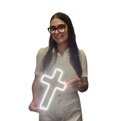 Luminária De Parede Cruz Neon Led Decoração Luz 110/220V