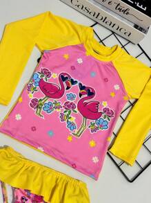 Biquini Manga Longa + Calcinha Proteção UV Infantil Moda Praia Saida de Praia Bebê Criança Menina Mini Diva Blogueira Modelo Verão Piscina Foto Roupa De Banho Traje Natação - Rosa chiclete - Visão 3