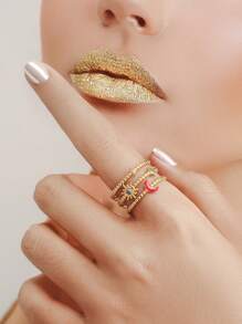 星月不锈钢滴釉戒指独特女士珠宝金银，开口可调节，珠宝日常优雅 - Star&Moon - 查看 13