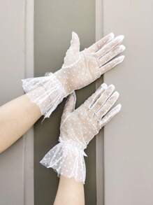 1 Pair Women's Black Or White Mesh Short Full Finger Gloves, Elegant Polka Dot Design, Made Of Polyester Fiber, Suitable For Street Wear, Party, Dating, Beach, Casual Occasions, Holiday, Wedding, School, Vacation, Birthday Party, Mature Gift, Single Party, Spring/Summer - A - View 4