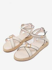 Where’s That From ALORA CROSS OVER BUCKLE STRAP SANDALS - Cream PU - View 3