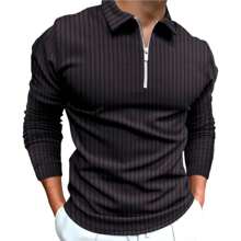 Men's Long Sleeve Polo Shirt With Zipper - màu đen - Xem 2