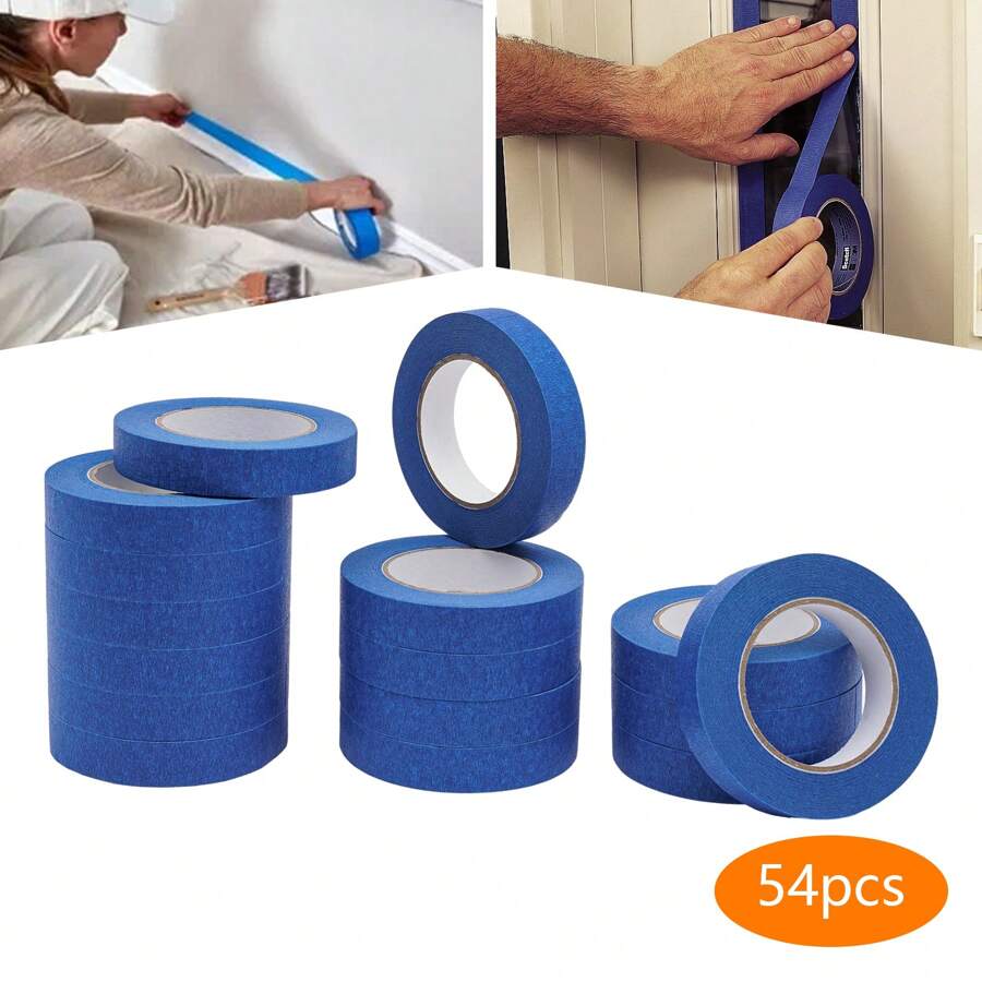 kangten 54 Rolls Blue Masking Tape Decorators Artist Tape With Sharp Lines For Painting, 54 Rolls Painter's Tape 2.4cm X 55 M - Blue - View 1