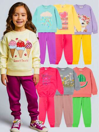 Kit 6 Peças Moletom Infantil Menina 1 ao 14 Inverno 3 Blusas + 3 Calças - Envio Imediato