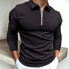 Men's Long Sleeve Polo Shirt With Zipper - màu đen - Xem 1