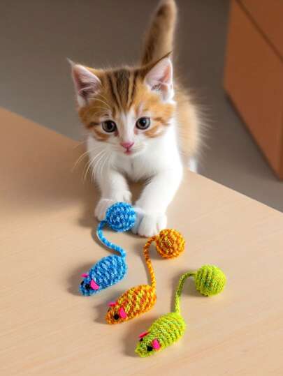 1 szt. Grzechotka Kot i Myszka Kolorowa Warkocz Piłka Zabawka Teaser, Zabawna Interaktywna Zabawka do Gryzienia Dla Zwierząt