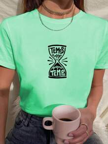 Camiseta Feminina Babylook T shirt  frase musica temos nosso próprio tempo 100% Algodão Várias Cores - Verde Menta - Visão 2