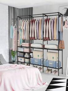 Closet Organizador De Ropa Closet Ropero Muebles Para Ropa Perchero metálico multifuncional, perchero de pie de 3 columnas para almacenamiento de ropa, perchero metálico de gran capacidad decoraciones - Negro - Ver 2