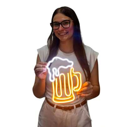 Luminária De Parede Caneca De Chopp Neon Led Decoração Luz 110/220V