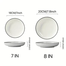 4 件陶瓷圆形餐碗，陶瓷家用盘子，圆形深餐具，适用于意大利面、沙拉、甜点、寿司 - 多功能厨房餐具套装，适用于用餐、家庭聚会、火锅、烧烤 - 、四季餐饮配件