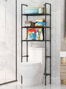 Estante de baño sobre el inodoro, estantería organizadora de toallas, mueble estante sanitario de 3 niveles para ahorrar espacio en el baño, estantería de baño ajustable y organizador de almacenamiento, estantería organizadora de baño sobre el inodoro para el hogar, 3 niveles de estantes impermeables y resistentes a la oxidación, decoración de baño de verano - Negro - Ver 1