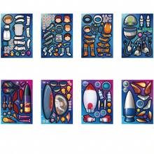 Set de 8 piezas/16 piezas de pegatinas con rompecabezas DIY de astronauta, cohete y planeta, manualidades, recuerdos de fiesta, regalo de cumpleaños, libro de pegatinas