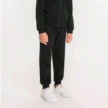 Calça de Moletom Peluciado Menino Infantil Juvenil Com Punhos e Bolsos