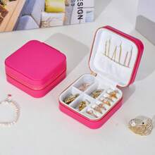 1pc Synthetic Leather Necklace Ring Earring Storage Lockable Gift Case Jewelry Box Organizer - Multicolor - View 7