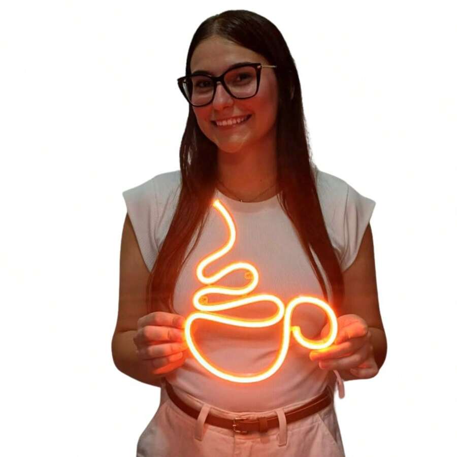 Luminária De Parede Xicara Neon Led Decoração Luz 110/220V