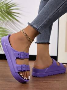 New Fashion Women Sandals With Double Buckle Design, EVA Lightweight & Sturdy Thick Sole, Soft & Comfortable, Anti-Slip & Wear-Resistant, Suitable For Walking, Beach, Street