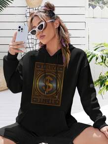American Dollar Gold Metal Big Size Women Hoodie Jacket Success Text For Women