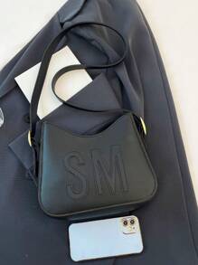 女士纯色手提包简约大容量单肩水桶包斜挎包，金属装饰，休闲 PU 面料日间购物礼物 - 黑色 - 查看 6